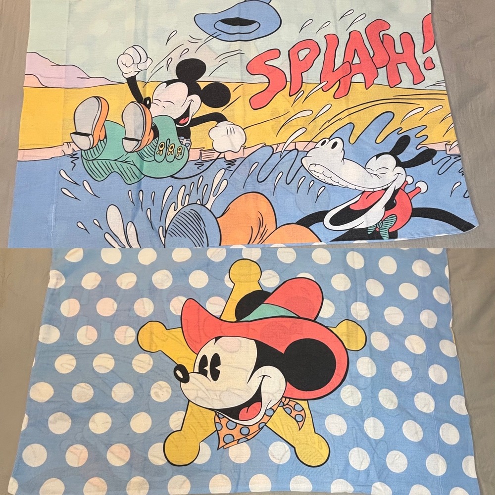 Vtg Disney Mickey Mouse Horace Horsecollar Splash Cowboy Pillowcase double sided